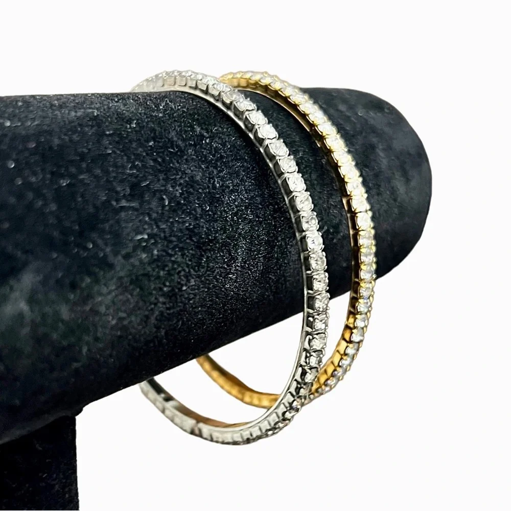 VINTAGE CLEAR CRYSTAL HARD BANGLE BRACELETS - SET OF 2